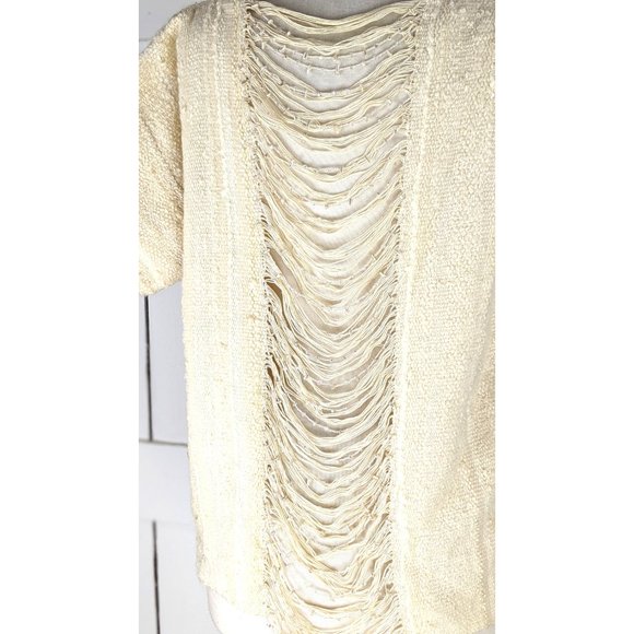 Vintage ivory chunky striped sequin knit sheer string beaded back pullover sweat - Picture 10 of 10